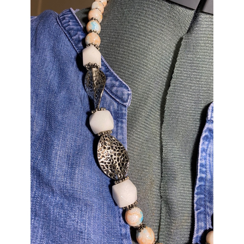925 Sterling Silver Amazonite Pendant Beaded Statement Necklace Boho Artisan - Picture 4 of 7